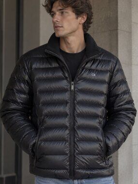 Calvin Klein Men's Black Packable Down Puffer Jacket Waterproof Small